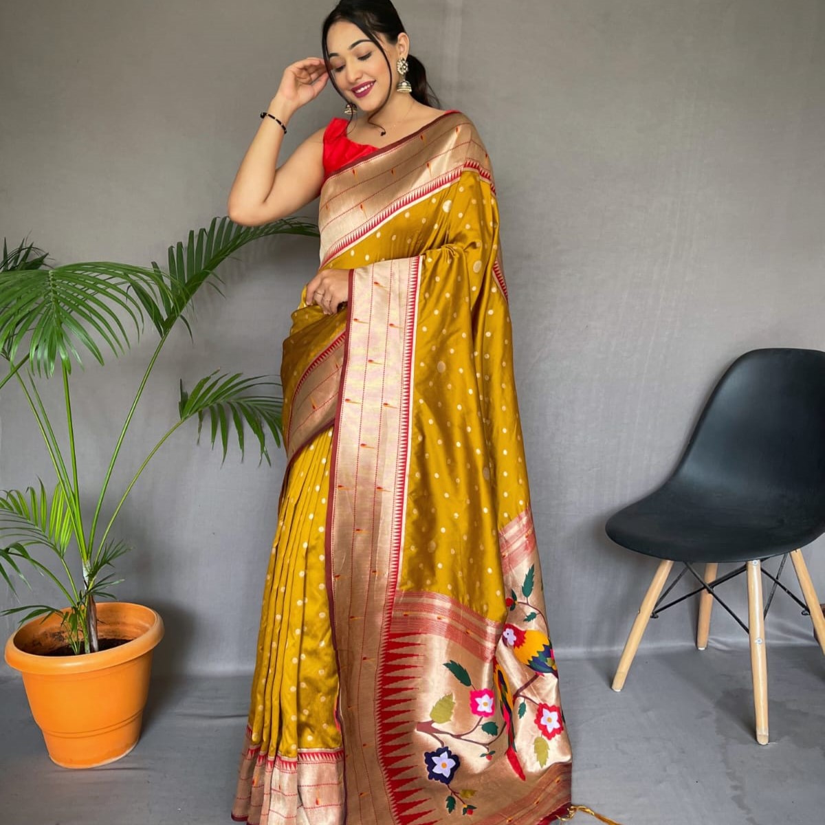 Paithani Rich Weaved Pallu Silk Saree - YELLOW